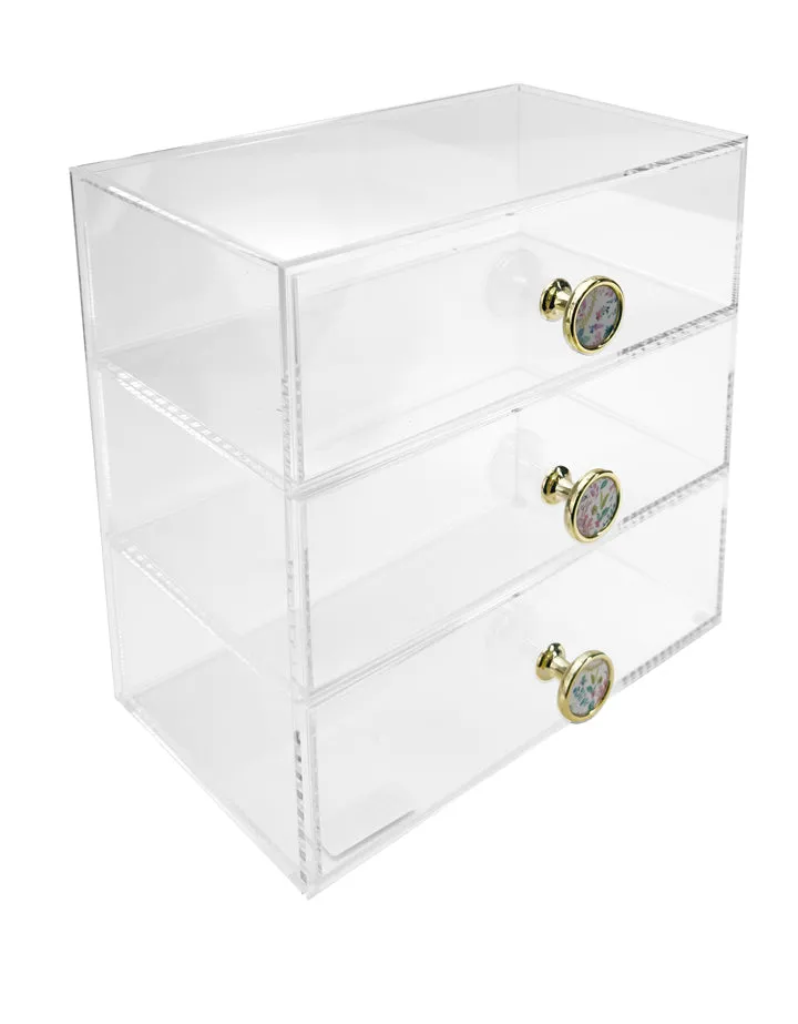 Papyrus Acrylic Desktop Drawer Organizer with Floral-Theme Knobs