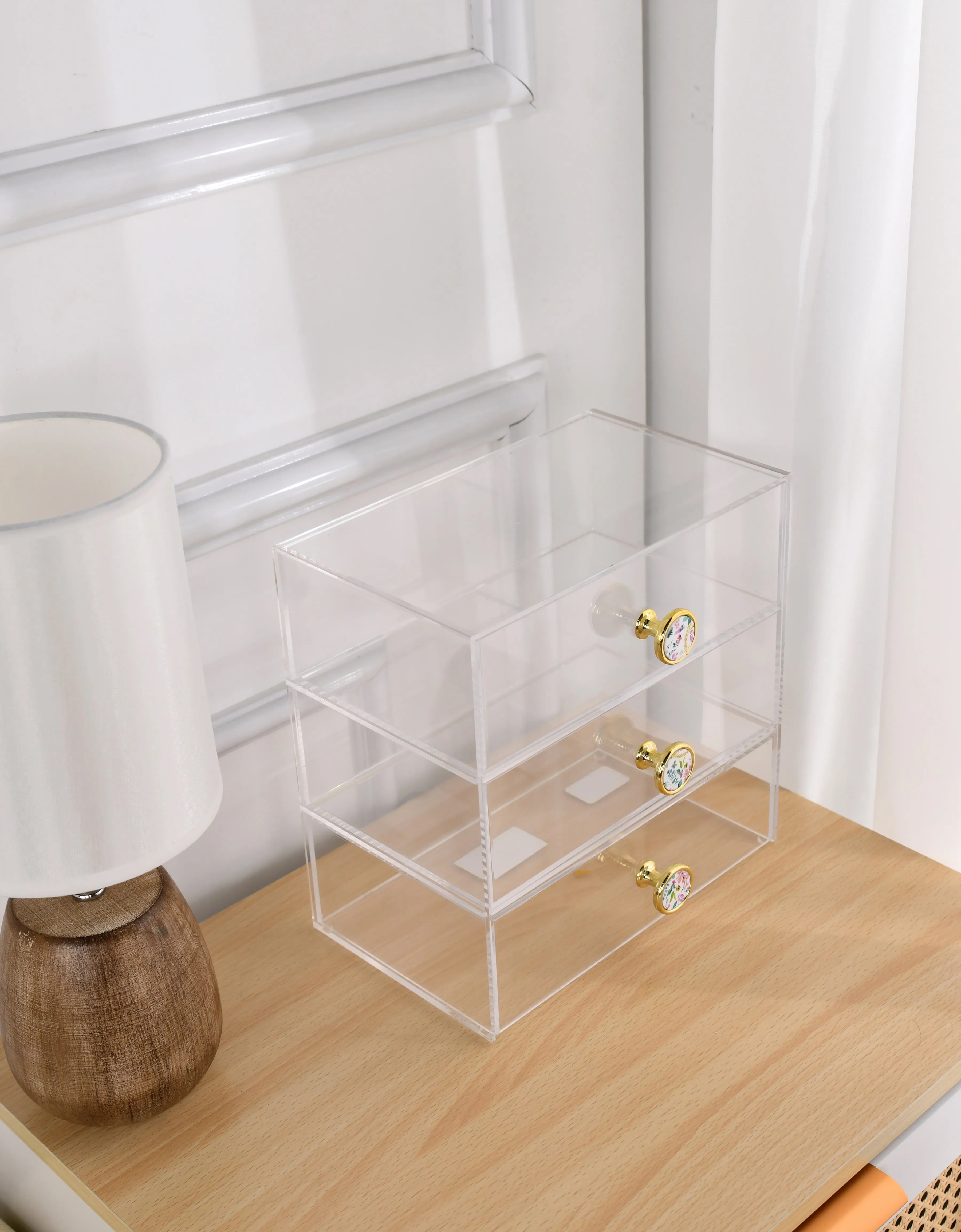 Papyrus Acrylic Desktop Drawer Organizer with Floral-Theme Knobs