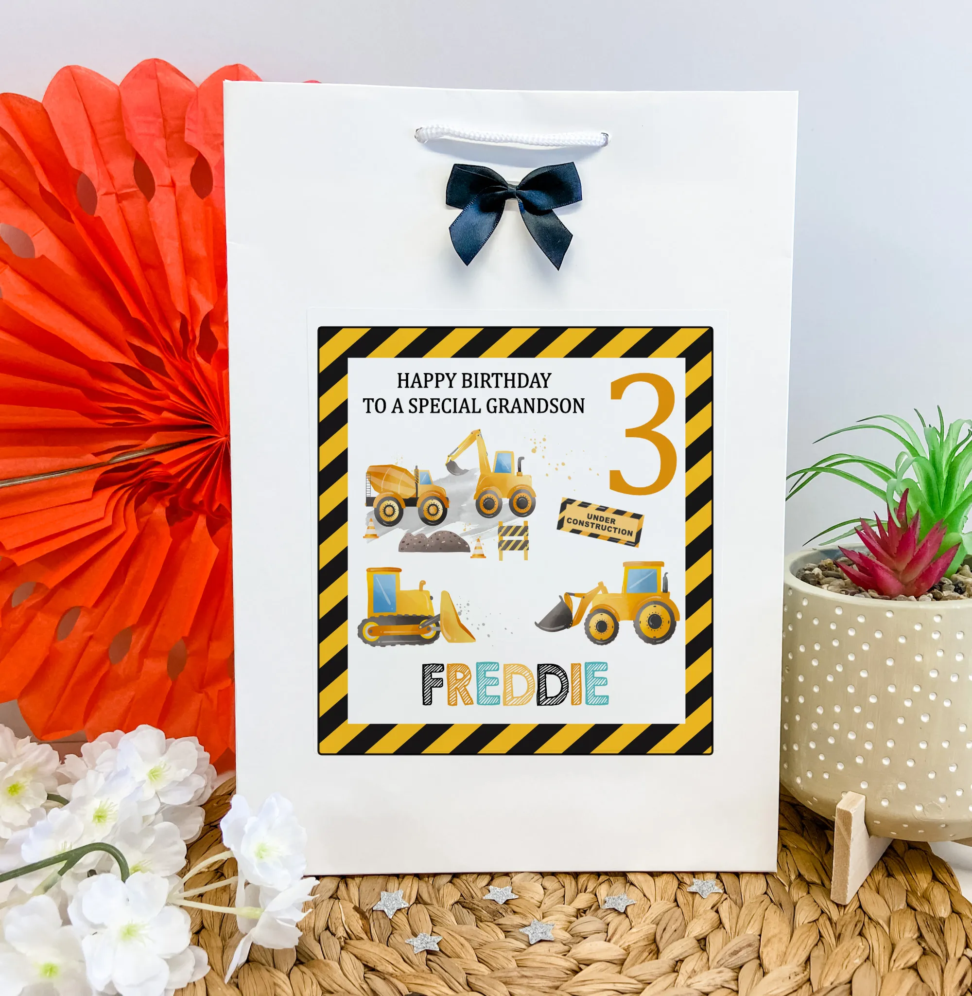 Personalised Birthday Card Digger Construction
