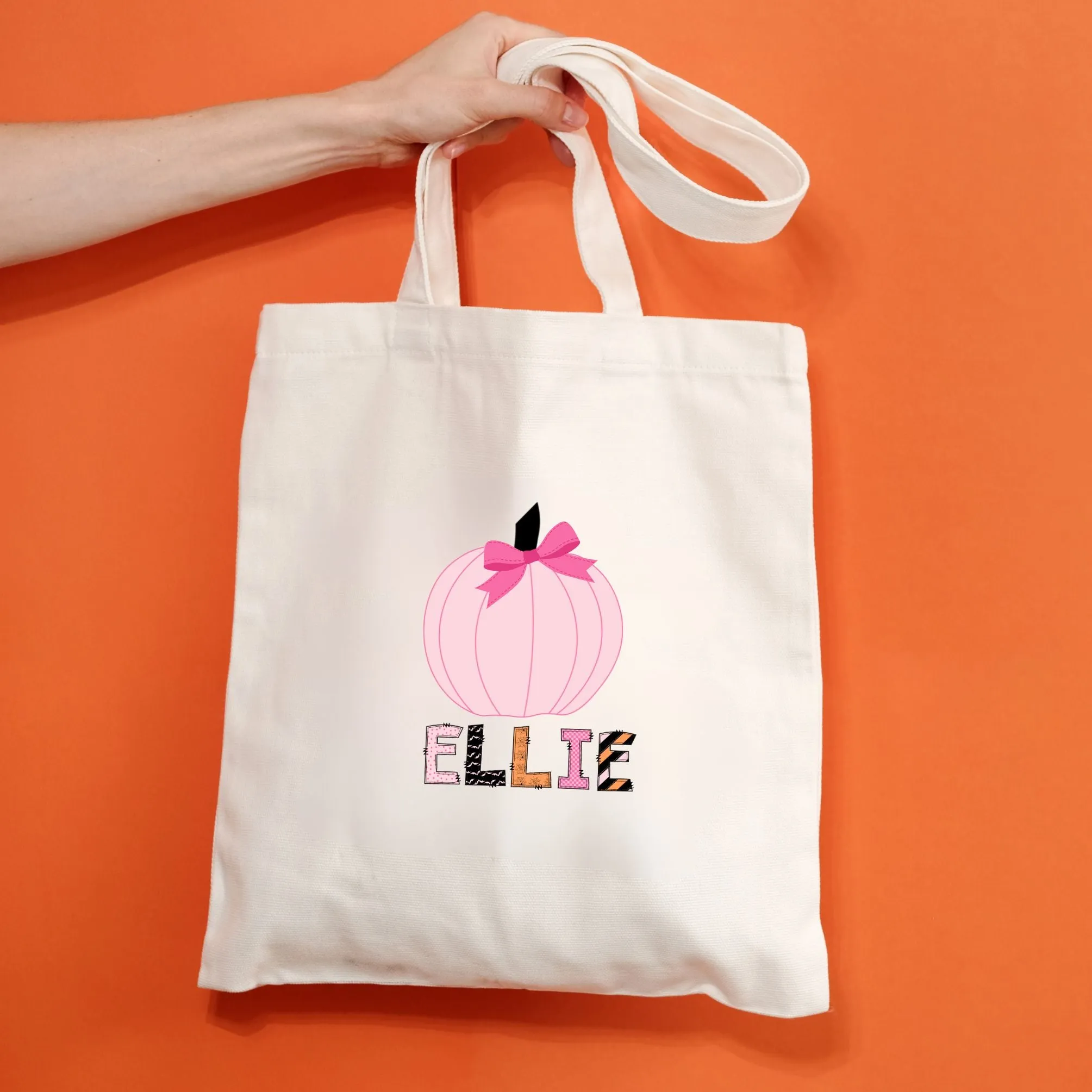 Personalized Cute Bow Pumpkin Halloween Tote Bag