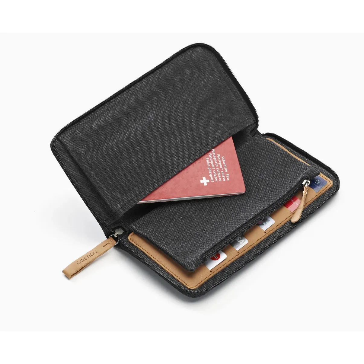 QWSTION Travel Wallet Washed Black Canvas