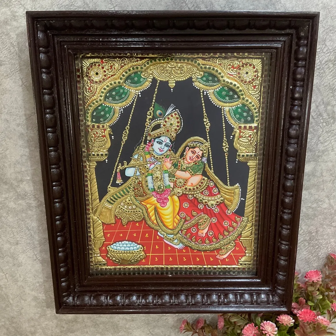 Radha Krishna 3D Tanjore Painting - Traditional Wall Art