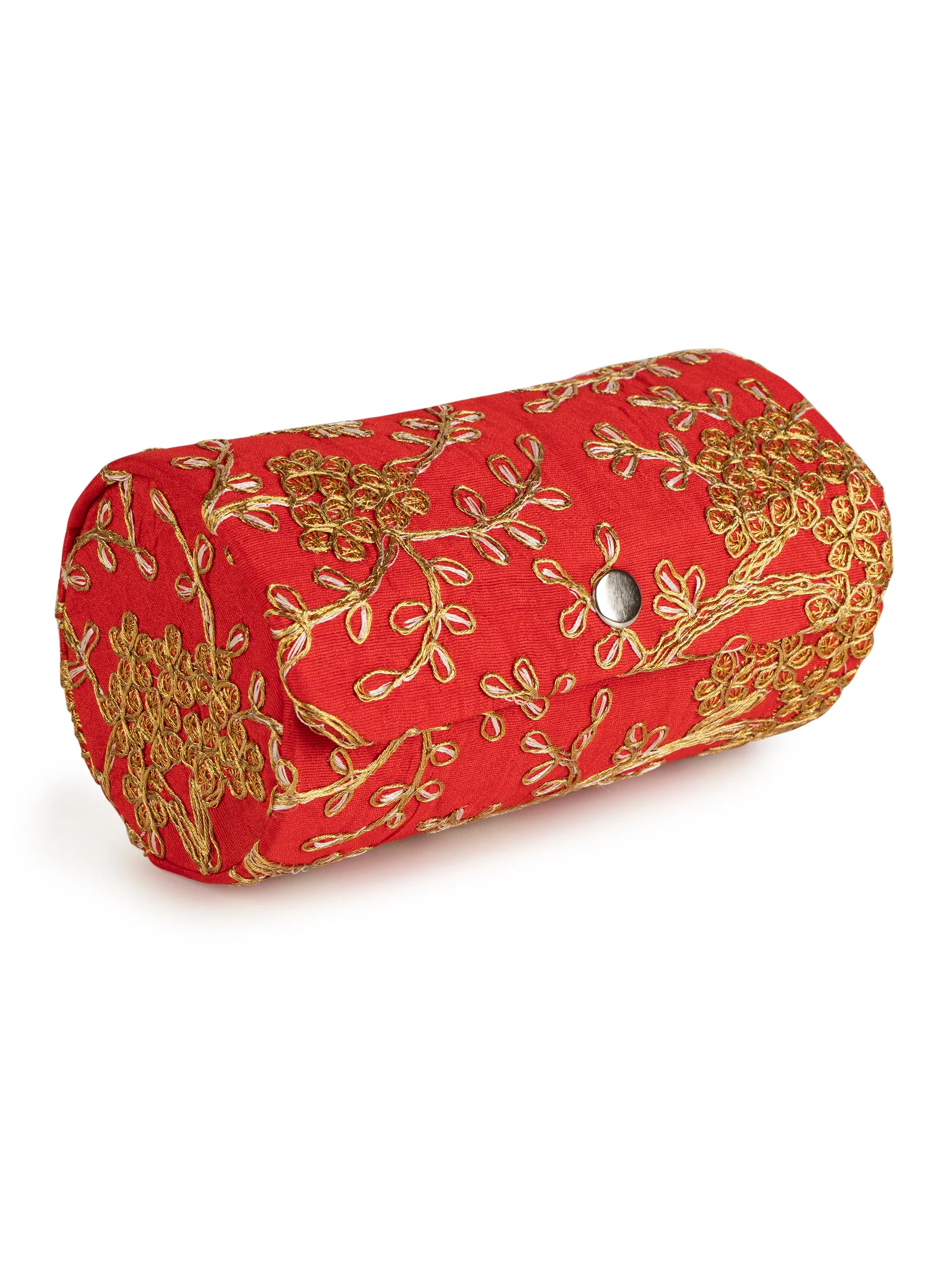 Red golden zari embroidered bangle organizer box