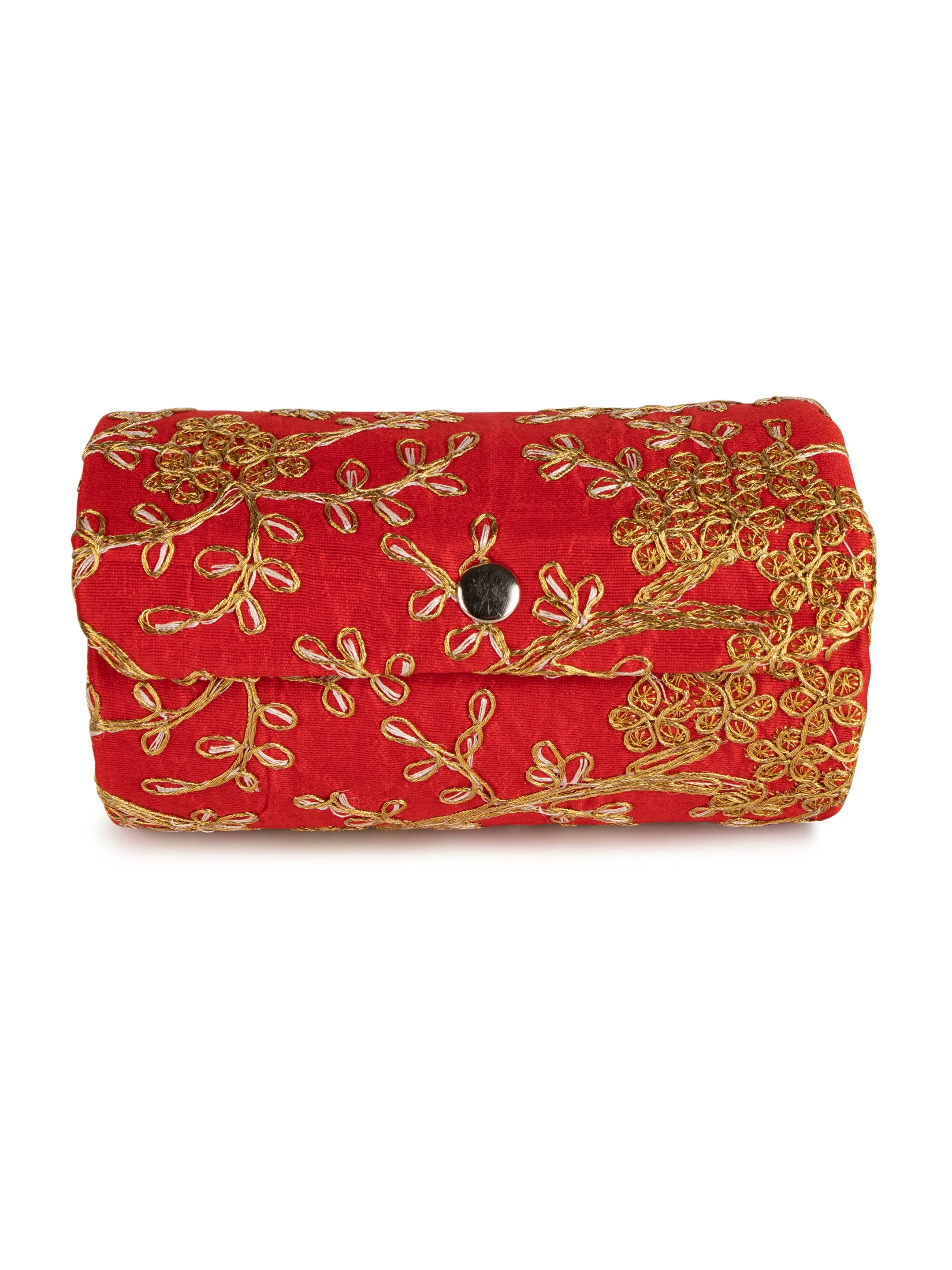 Red golden zari embroidered bangle organizer box