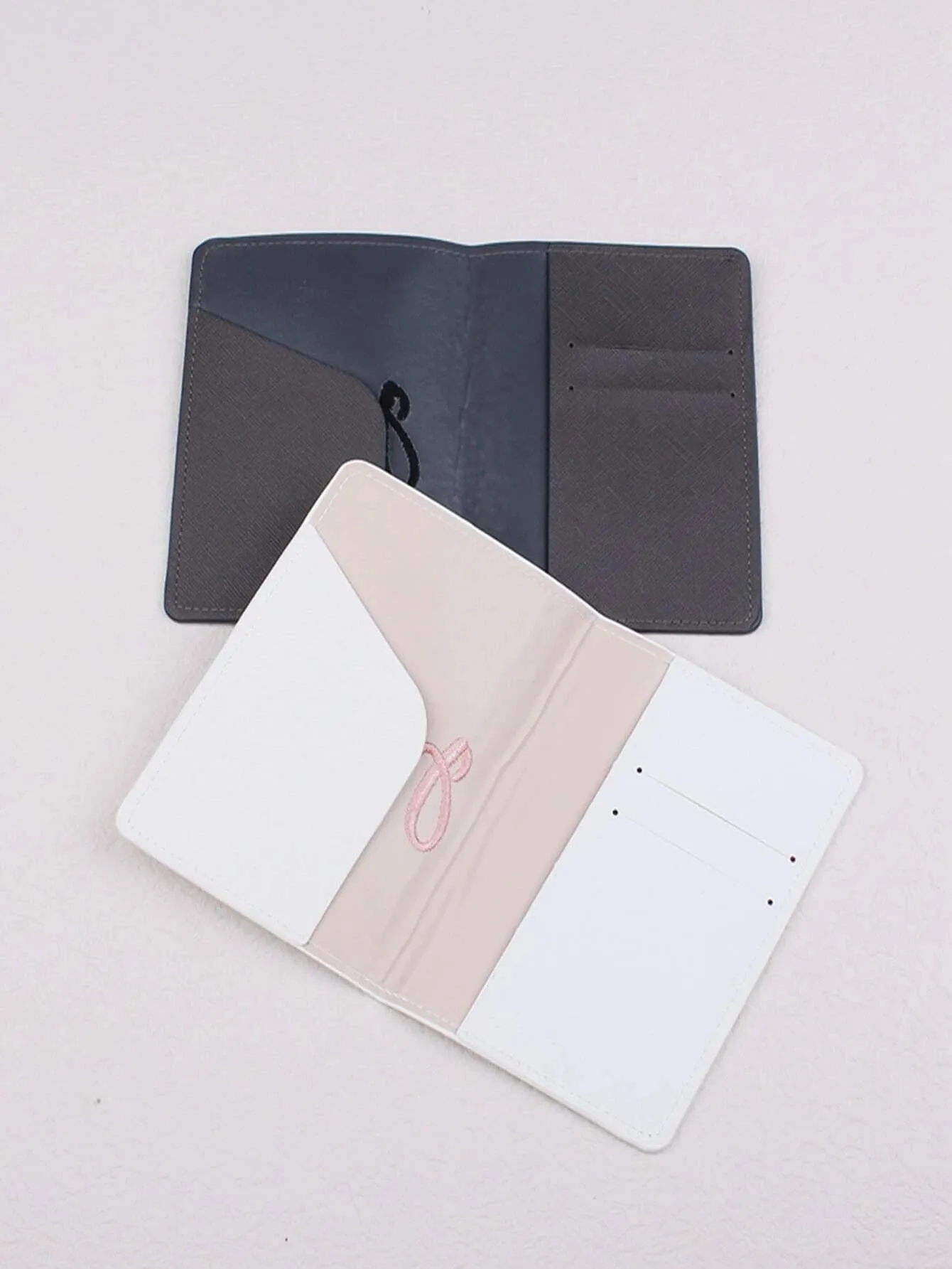 Shein 2pcs Letter Embroidered Detail Passport Holder