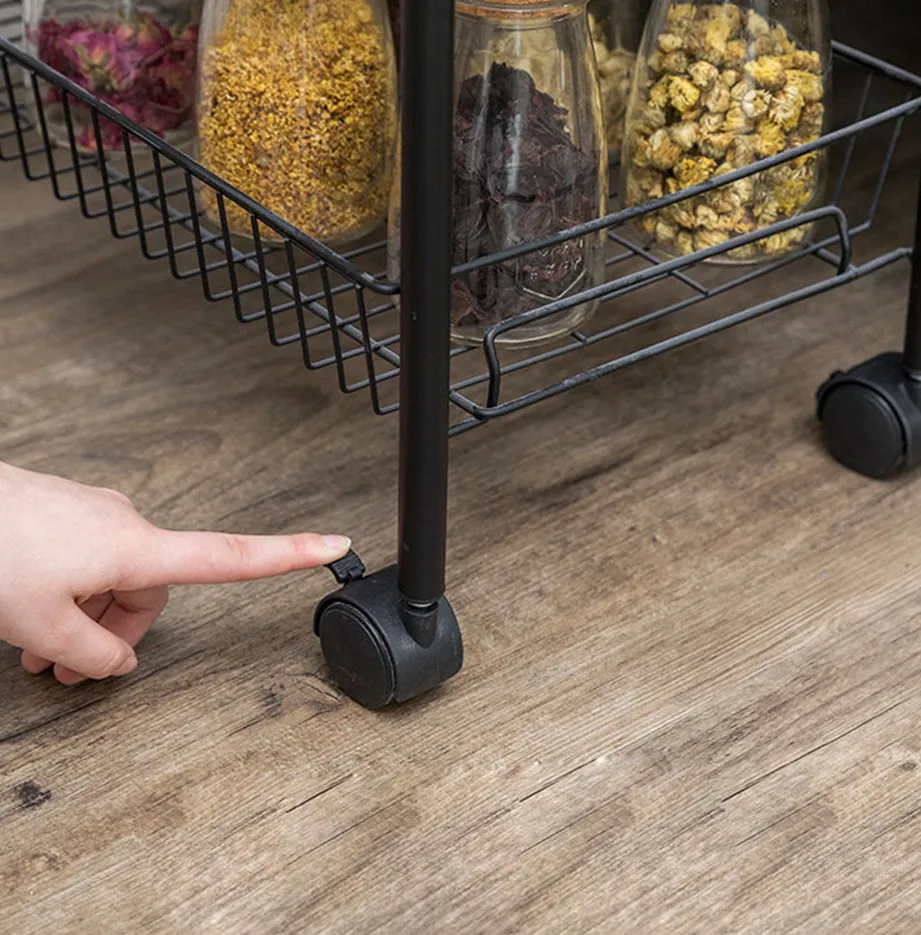 SOGA 3 Tier Steel Black Bee Mesh Kitchen Cart Multi-Functional Shelves Portable Storage Organizer with Wheels