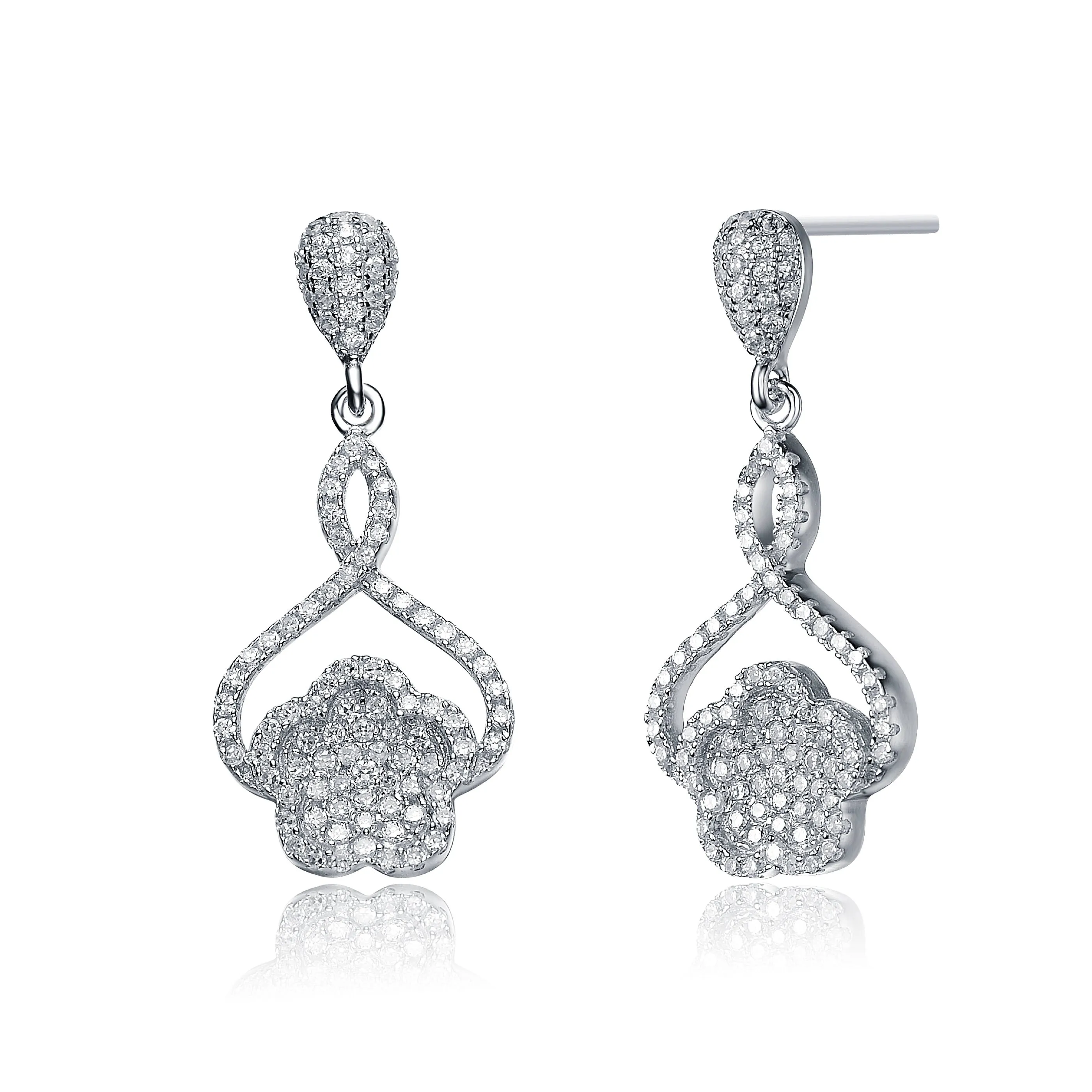 Sterling Silver Cubic Zirconia Petal Drop Earrings