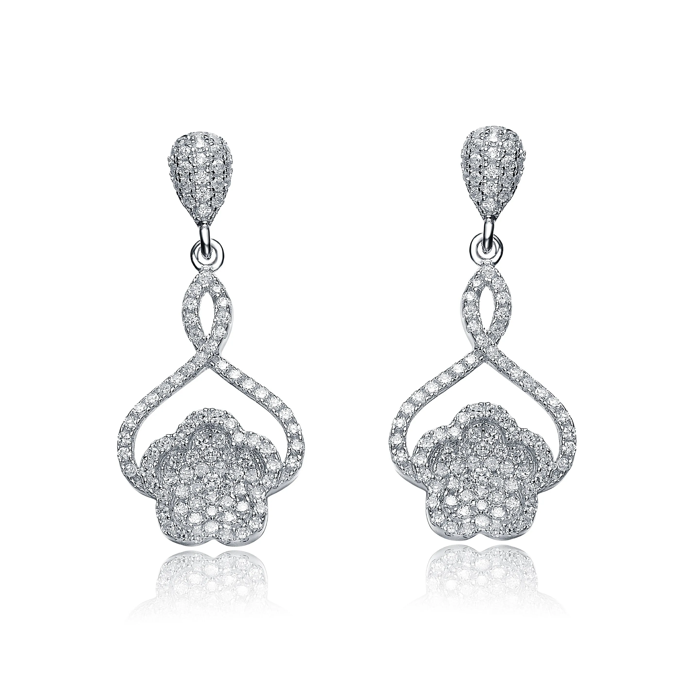 Sterling Silver Cubic Zirconia Petal Drop Earrings