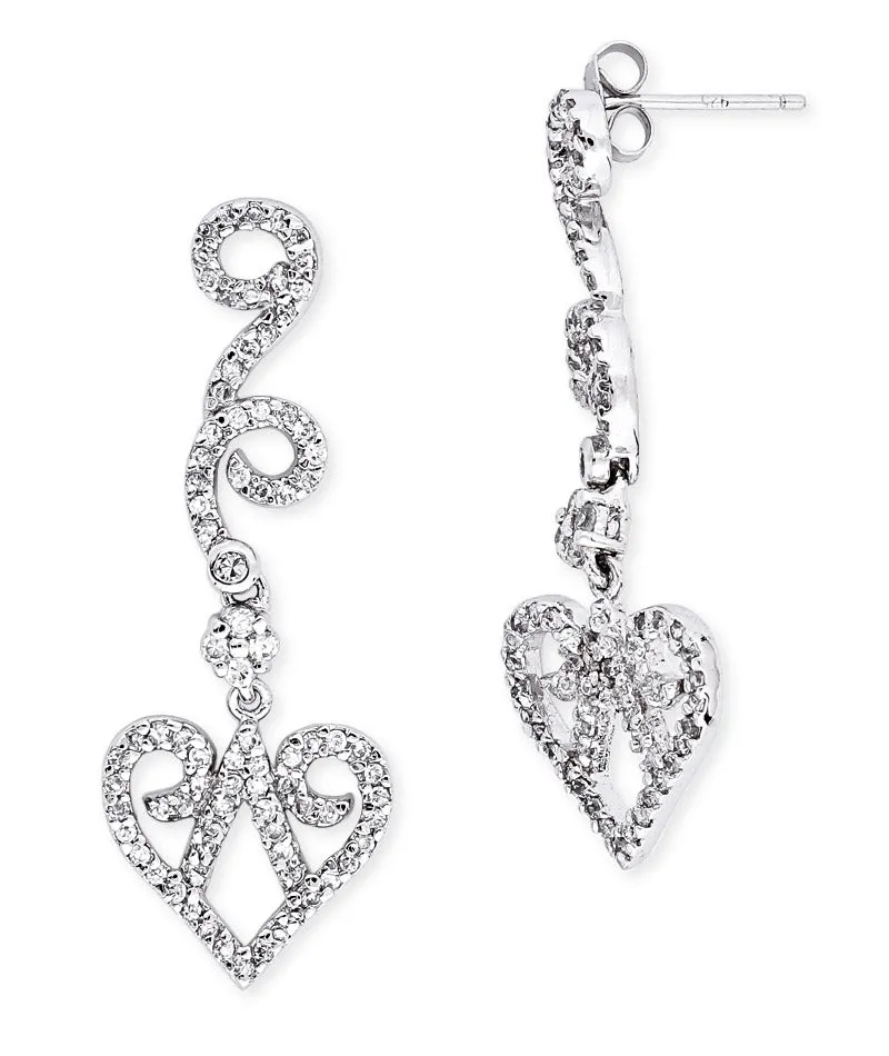 Sterling Silver Heart Cubic Zirconia Accent Dangle Earrings