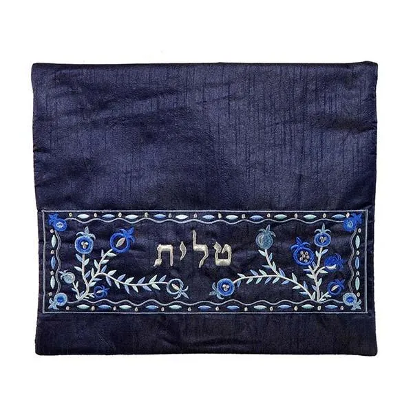 Tallit Bag- Machine Embroidery - Pomegranates - Blue