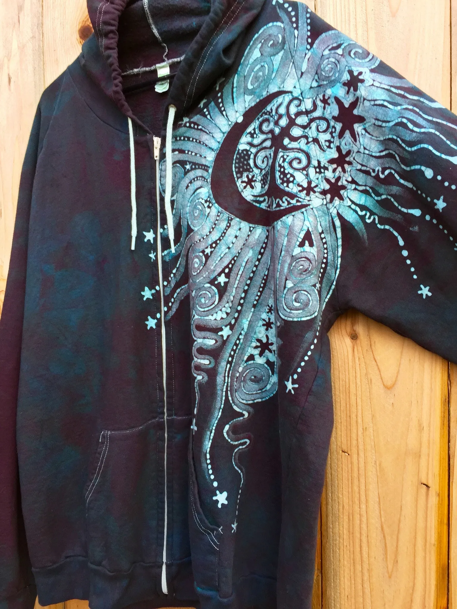 Teal and Steel Sun Tree Organic Cotton Batik Hoodie