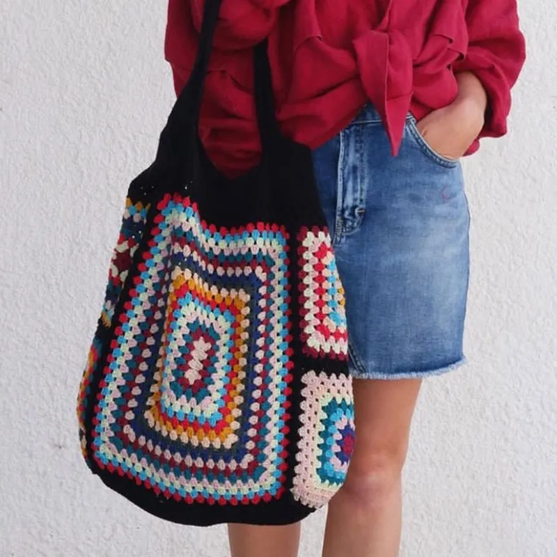 TEEK - Colorful Crochet Boho Square Handbag