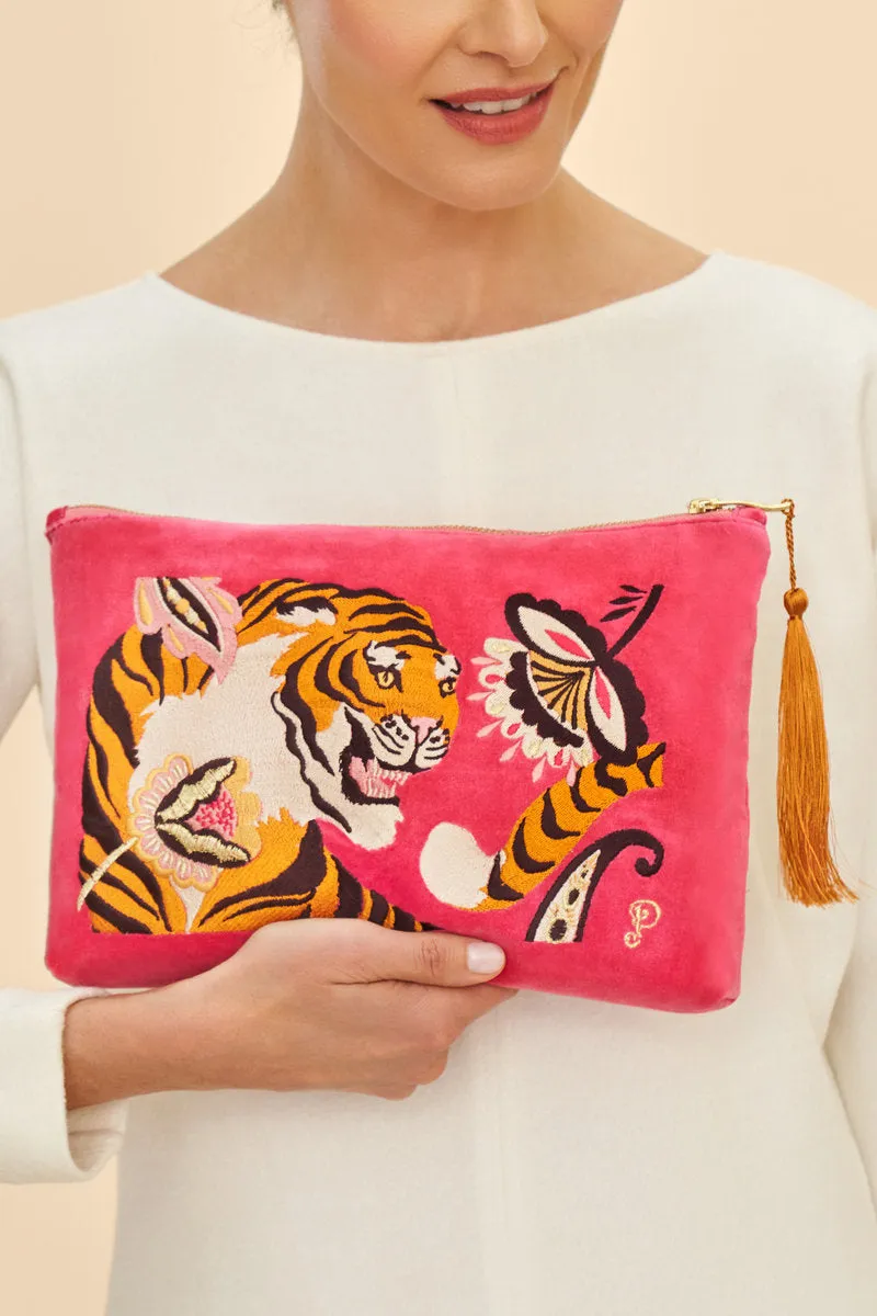 Velvet Embroidered Zip Bag Thrill of the Tiger